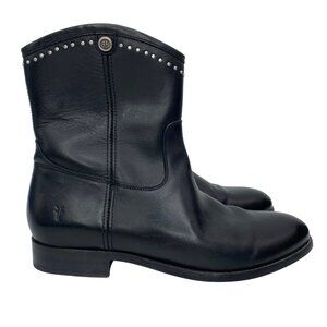 FRYE Melissa stud Black Leather round toe short boots Classic minimalist Women 8